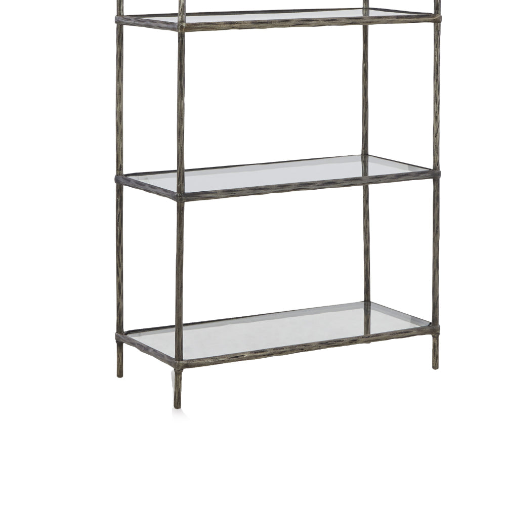 Dalie 73 Inch Bookcase 5 Tier Open Clear Glass Shelves Gray Aluminum By Casagear Home BM318309