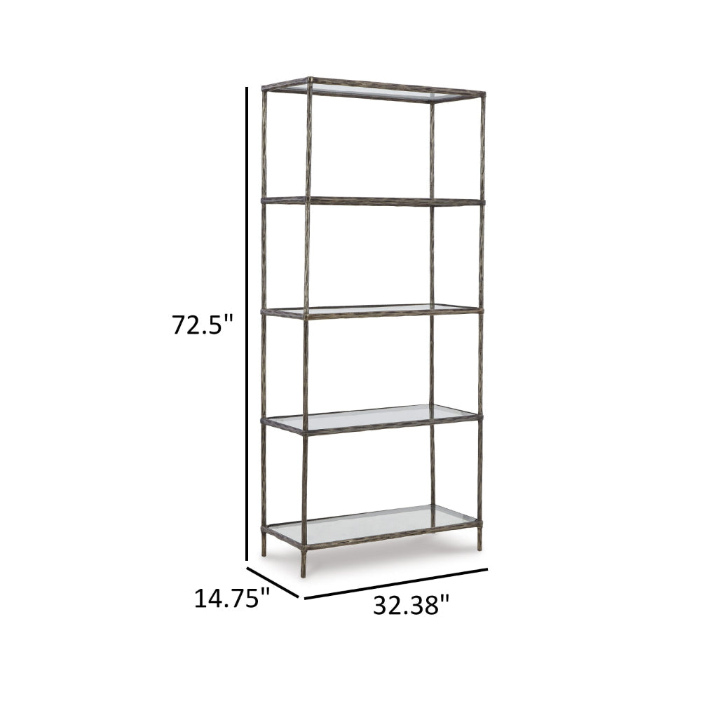 Dalie 73 Inch Bookcase 5 Tier Open Clear Glass Shelves Gray Aluminum By Casagear Home BM318309