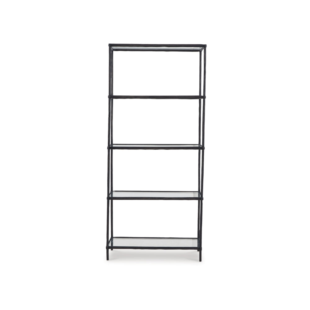 Dalie 73 Inch Bookcase 5 Tier Open Clear Glass Shelves Black Aluminum By Casagear Home BM318310