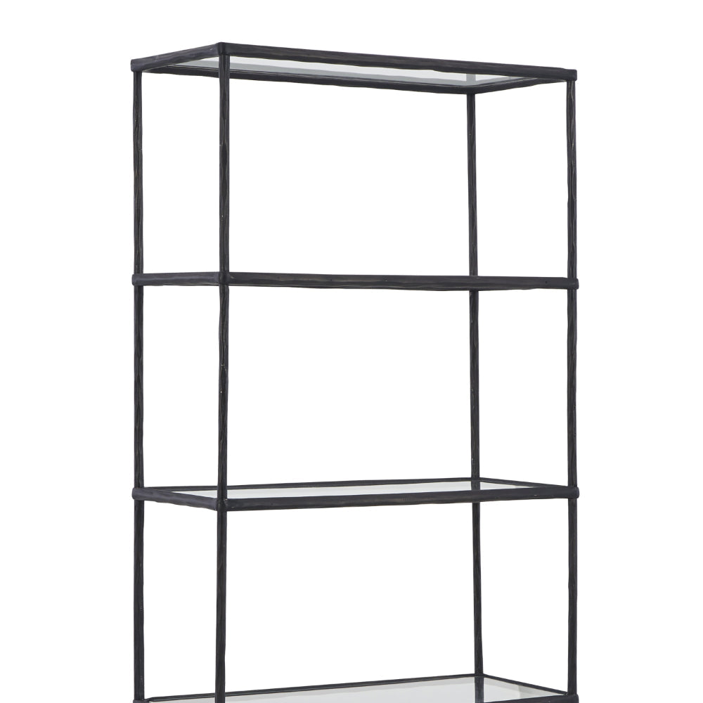 Dalie 73 Inch Bookcase, 5 Tier Open Clear Glass Shelves, Black Aluminum By Casagear Home