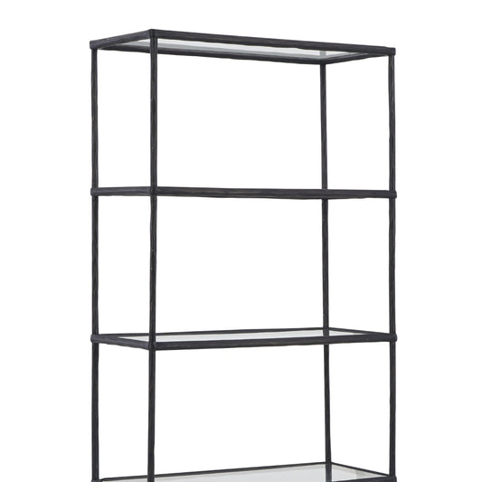 Dalie 73 Inch Bookcase, 5 Tier Open Clear Glass Shelves, Black Aluminum By Casagear Home