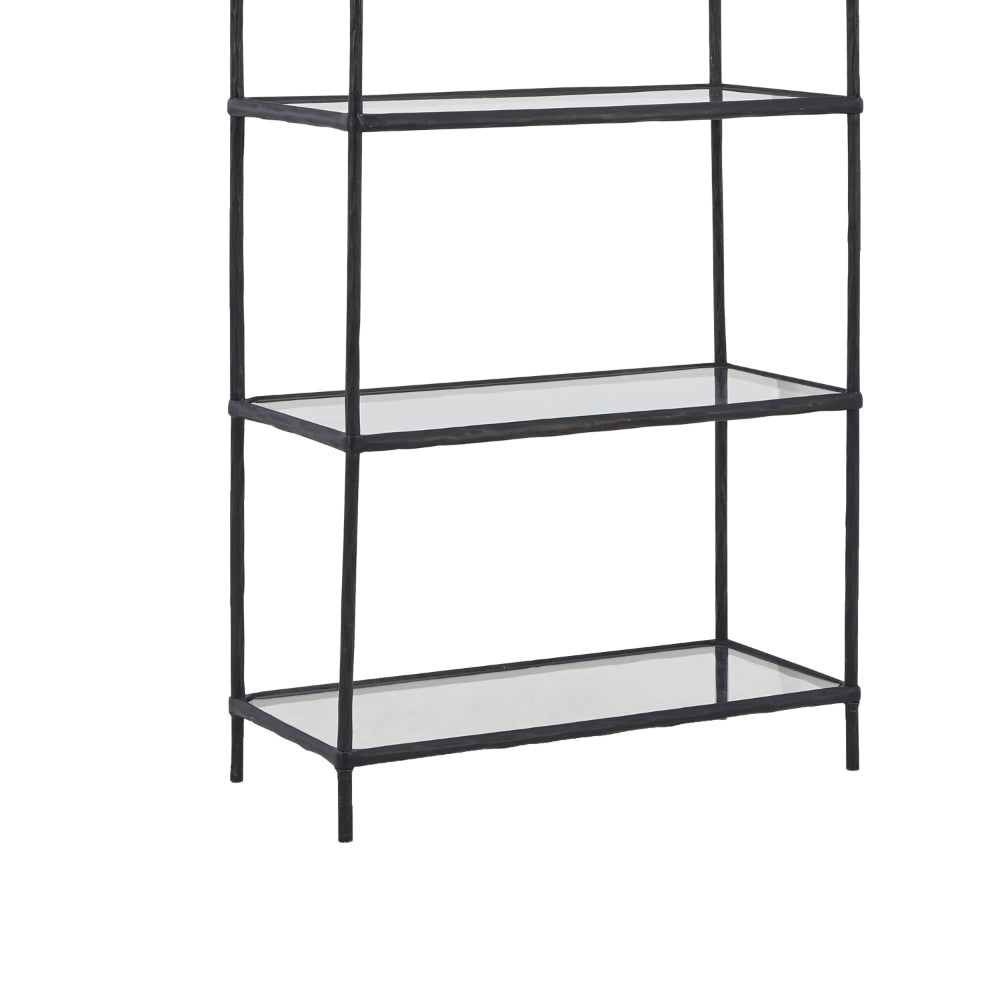 Dalie 73 Inch Bookcase 5 Tier Open Clear Glass Shelves Black Aluminum By Casagear Home BM318310