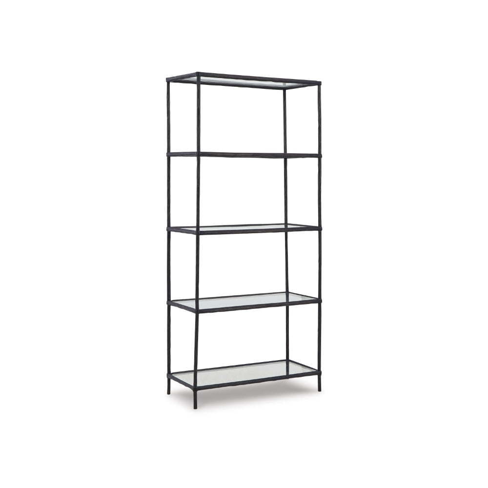 Dalie 73 Inch Bookcase 5 Tier Open Clear Glass Shelves Black Aluminum By Casagear Home BM318310