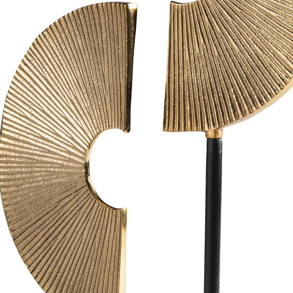 Ete 16 Inch Tabletop Decor Disc Sculpture Geometric Gold Black Metal By Casagear Home BM318314