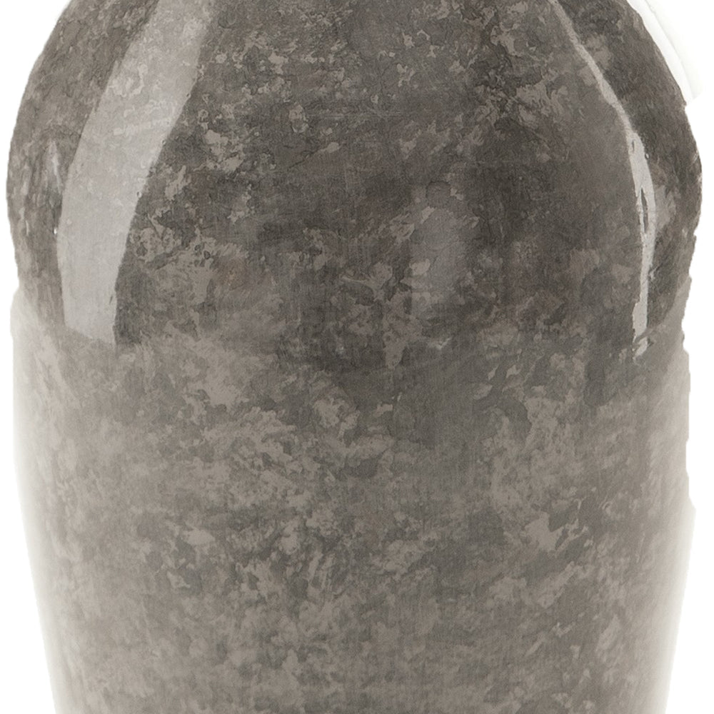 Rock 12 Inch Flower Vase, Decorative Thin Neck, High Gloss Gray Finish By Casagear Home