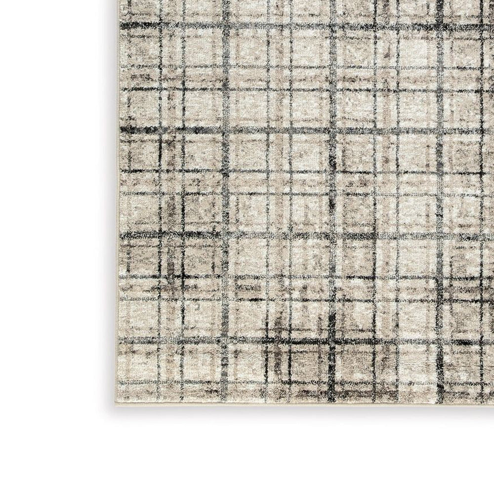 Jess 8 x 10 Area Rug Soft Pile Cream Brown Plaid Stripes Latex Back By Casagear Home BM318322