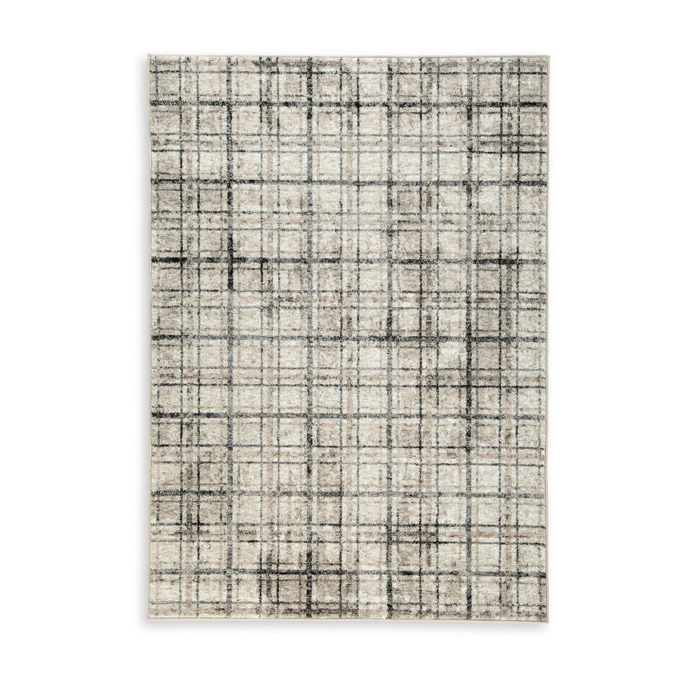 Jess 8 x 10 Area Rug Soft Pile Cream Brown Plaid Stripes Latex Back By Casagear Home BM318322