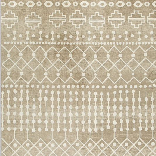 Bunny 5 x 7 Area Rug, Brown Tribal Print, Low Pile Polyester for Busy Area By Casagear Home