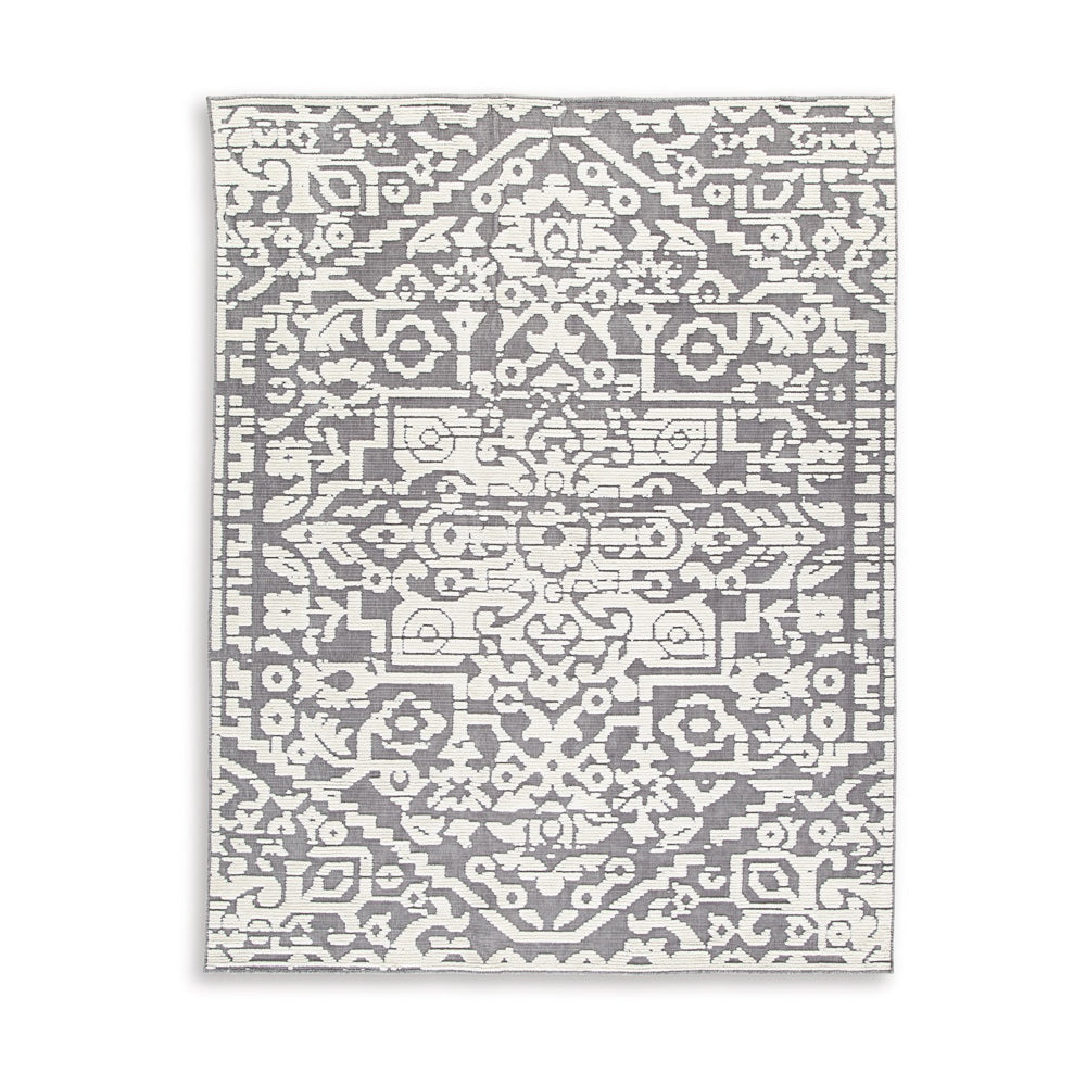 Fabiola 8 x 10 Area Rug Washable Polyester Distressed Gray Ivory By Casagear Home BM318334