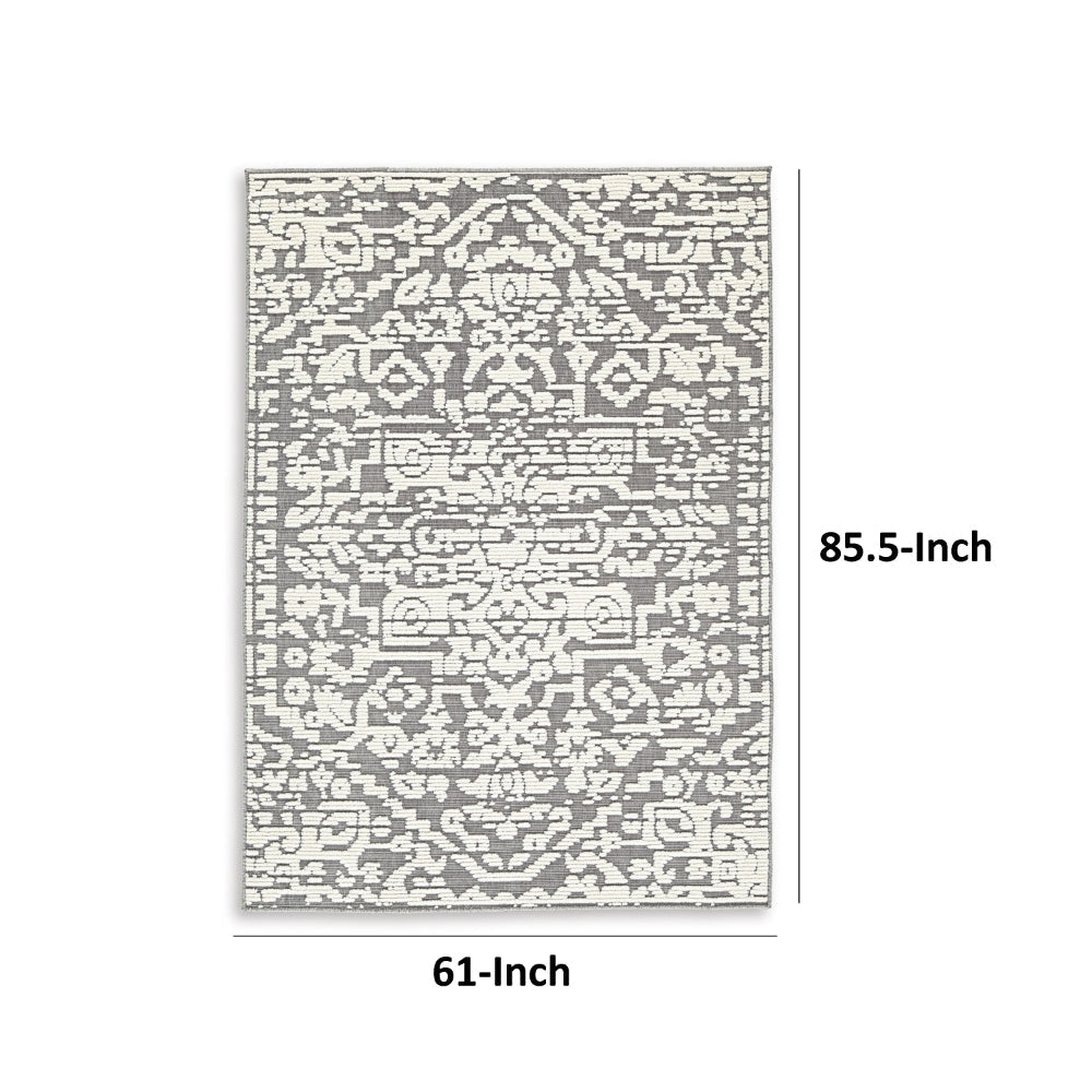 Fabiola 5 x 7 Area Rug Washable Polyester Distressed Gray Ivory By Casagear Home BM318335