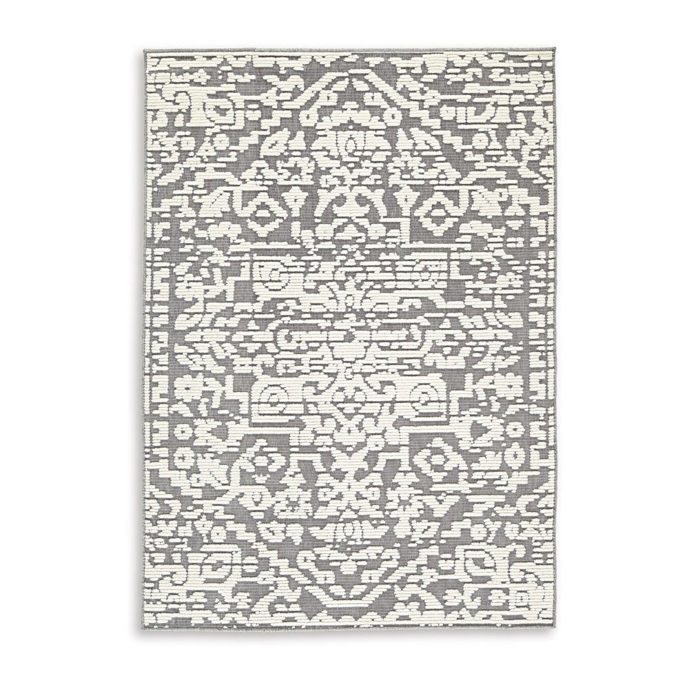 Fabiola 5 x 7 Area Rug, Washable Polyester Distressed Gray Ivory By Casagear Home