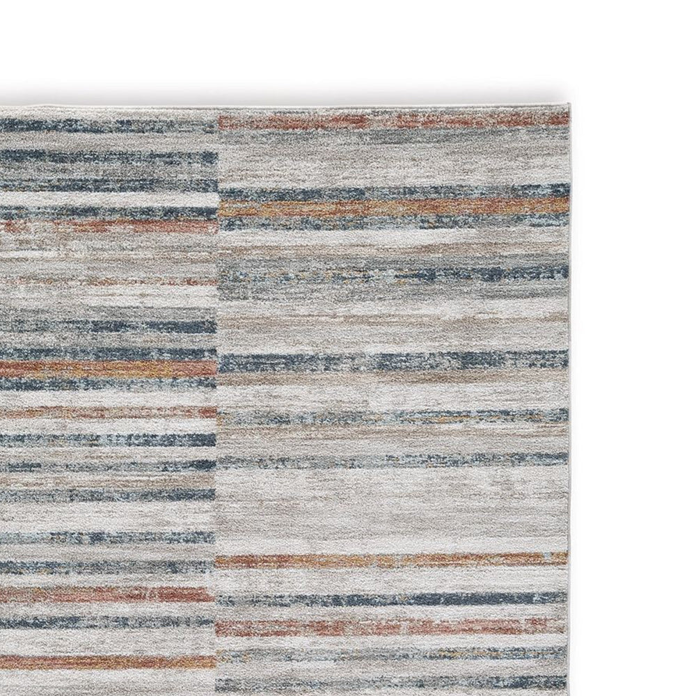 Kimya 8 x 10 Area Rug Stripe Design Polyester Cotton Backing Gray Blue By Casagear Home BM318341