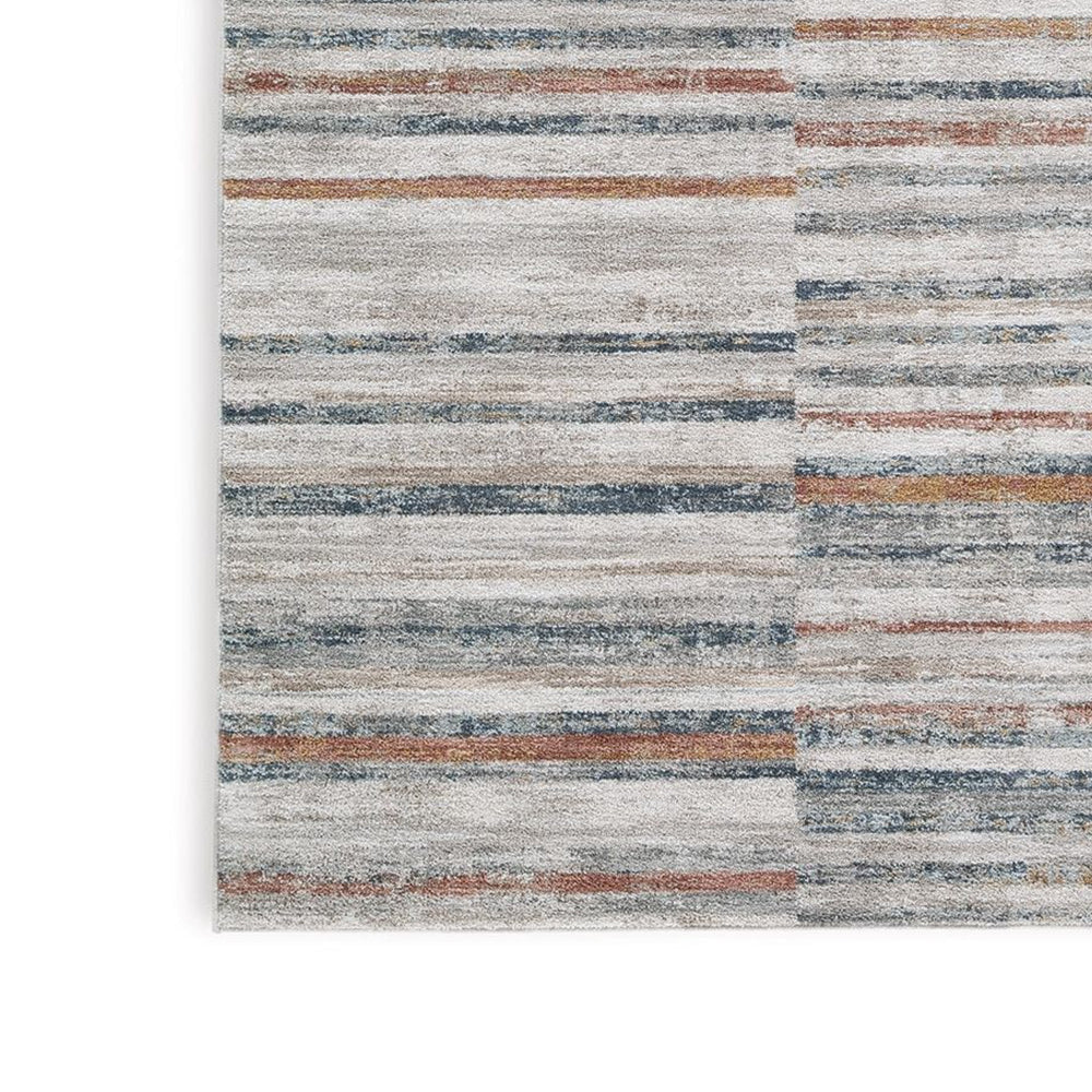 Kimya 8 x 10 Area Rug Stripe Design Polyester Cotton Backing Gray Blue By Casagear Home BM318341