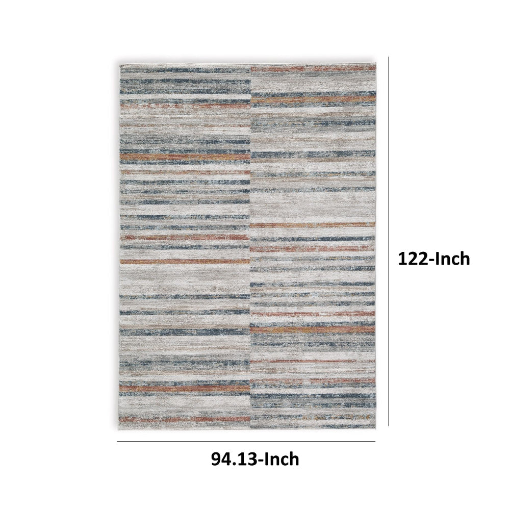 Kimya 8 x 10 Area Rug Stripe Design Polyester Cotton Backing Gray Blue By Casagear Home BM318341