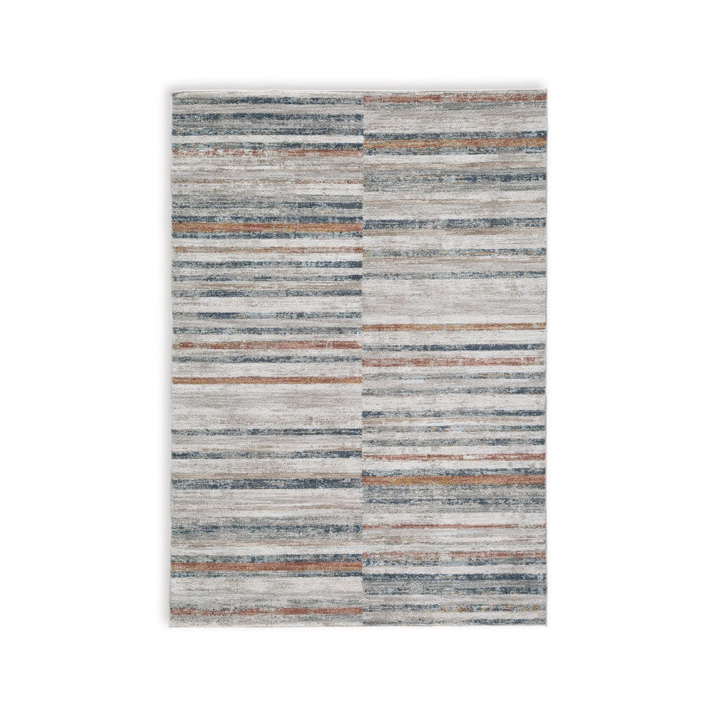 Kimya 8 x 10 Area Rug, Stripe Design, Polyester, Cotton Backing, Gray Blue By Casagear Home