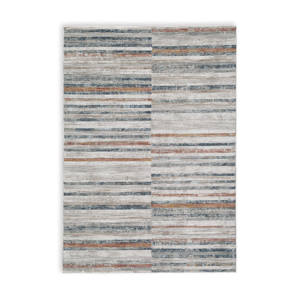 Kimya 5 x 7 Area Rug Stripe Design Polyester Cotton Backing Gray Blue By Casagear Home BM318342