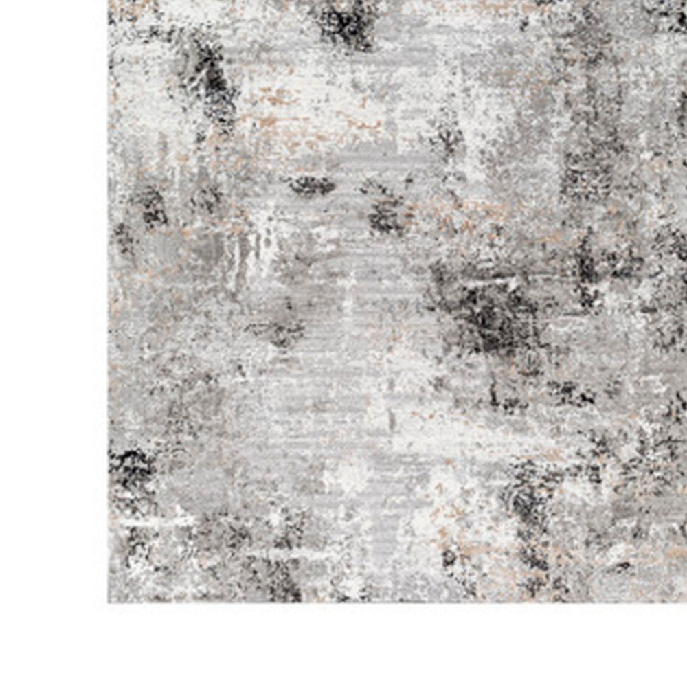 Ley 5 x 7 Area Rug Abstract Pattern Polyester Jute Black Gray White By Casagear Home BM318349