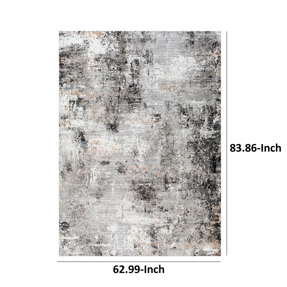 Ley 5 x 7 Area Rug Abstract Pattern Polyester Jute Black Gray White By Casagear Home BM318349