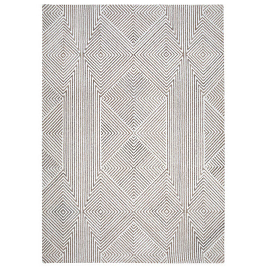 Glam 8 x 10 Area Rug, Geometric Pattern, Tufted Gray White Polyester, Wool By Casagear Home