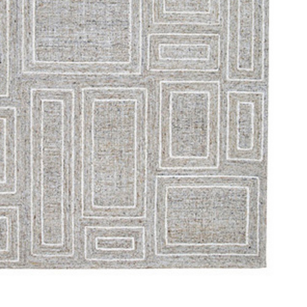 Bora 10 x 14 Area Rug Geometric Pattern Polyester Gray White Wool Cotton By Casagear Home BM318359