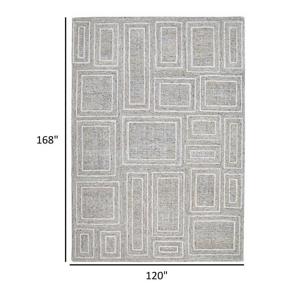 Bora 10 x 14 Area Rug Geometric Pattern Polyester Gray White Wool Cotton By Casagear Home BM318359