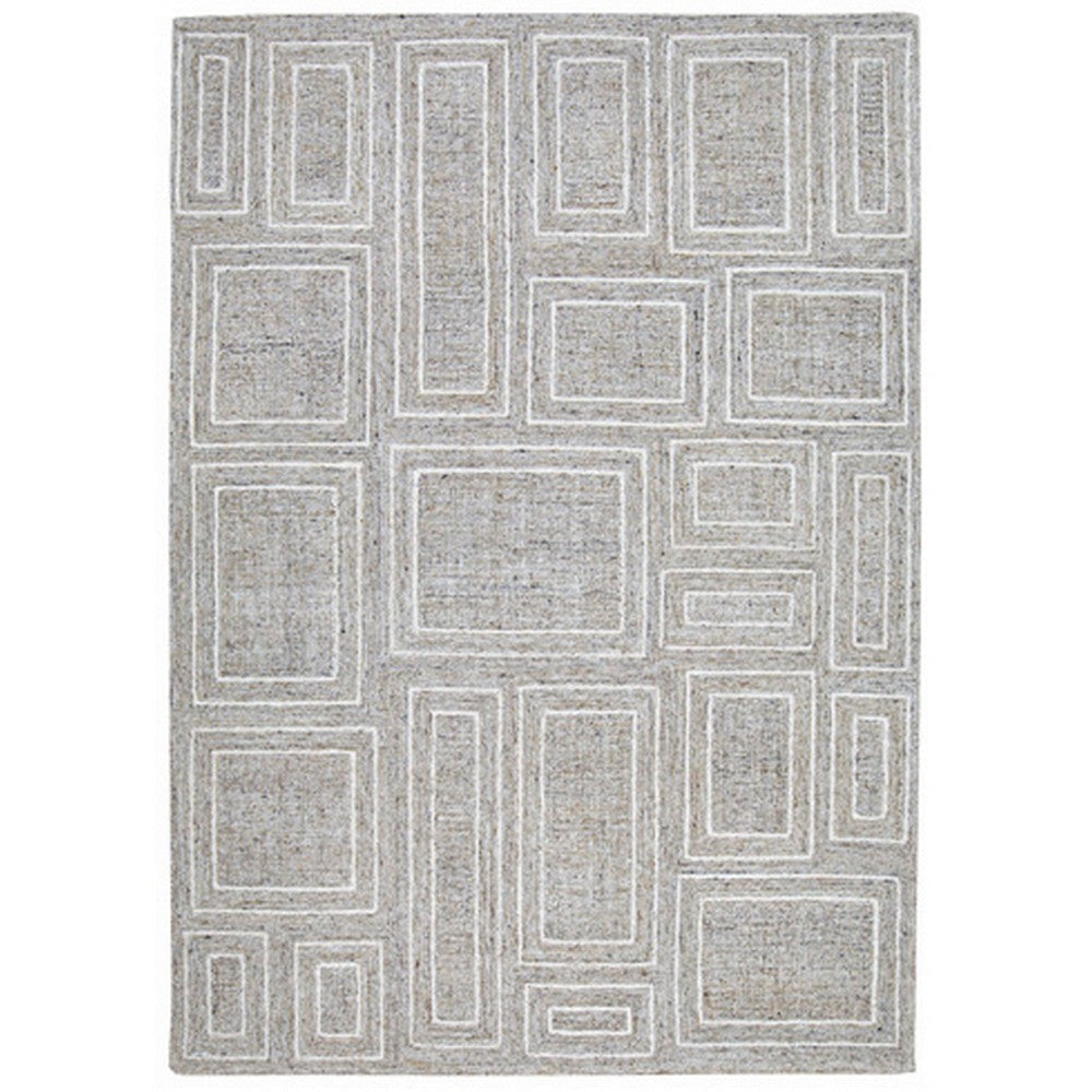 Bora 10 x 14 Area Rug, Geometric Pattern, Polyester Gray White Wool, Cotton By Casagear Home