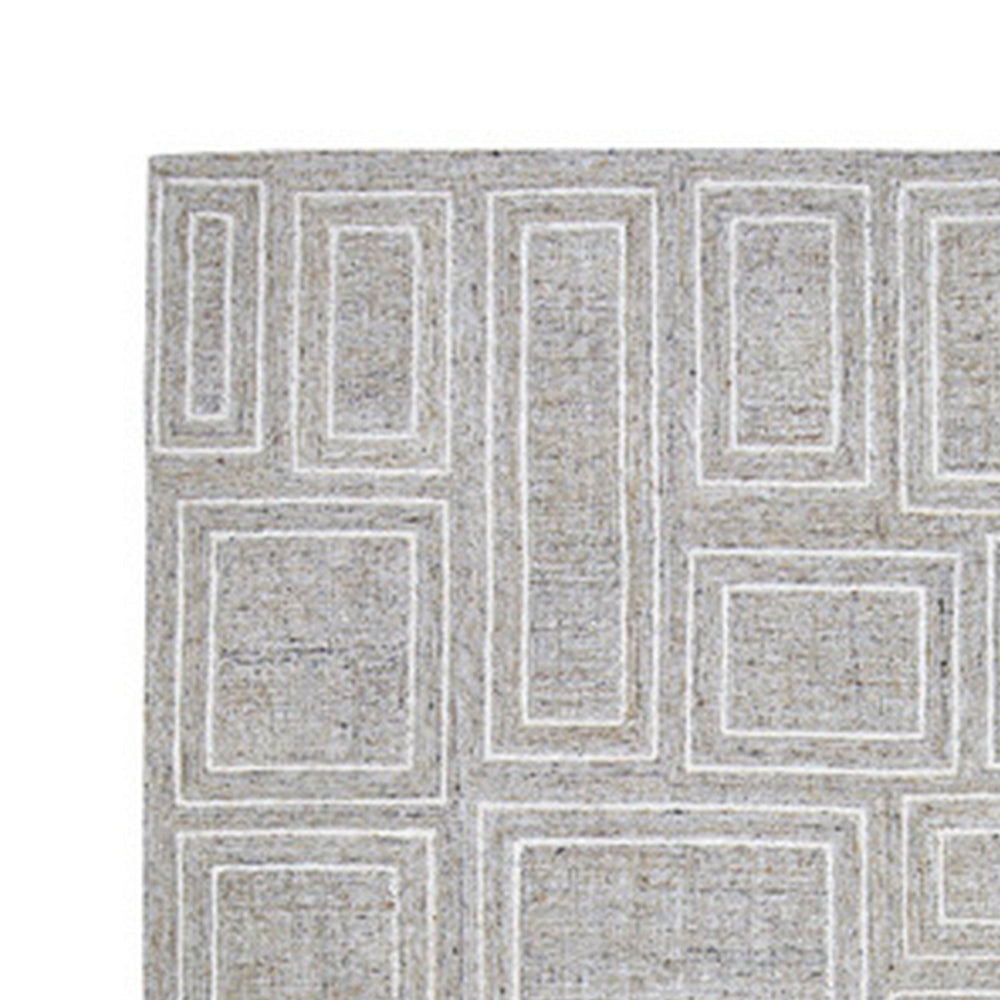 Bora 8 x 10 Area Rug Geometric Pattern Polyester Gray White Wool Cotton By Casagear Home BM318360