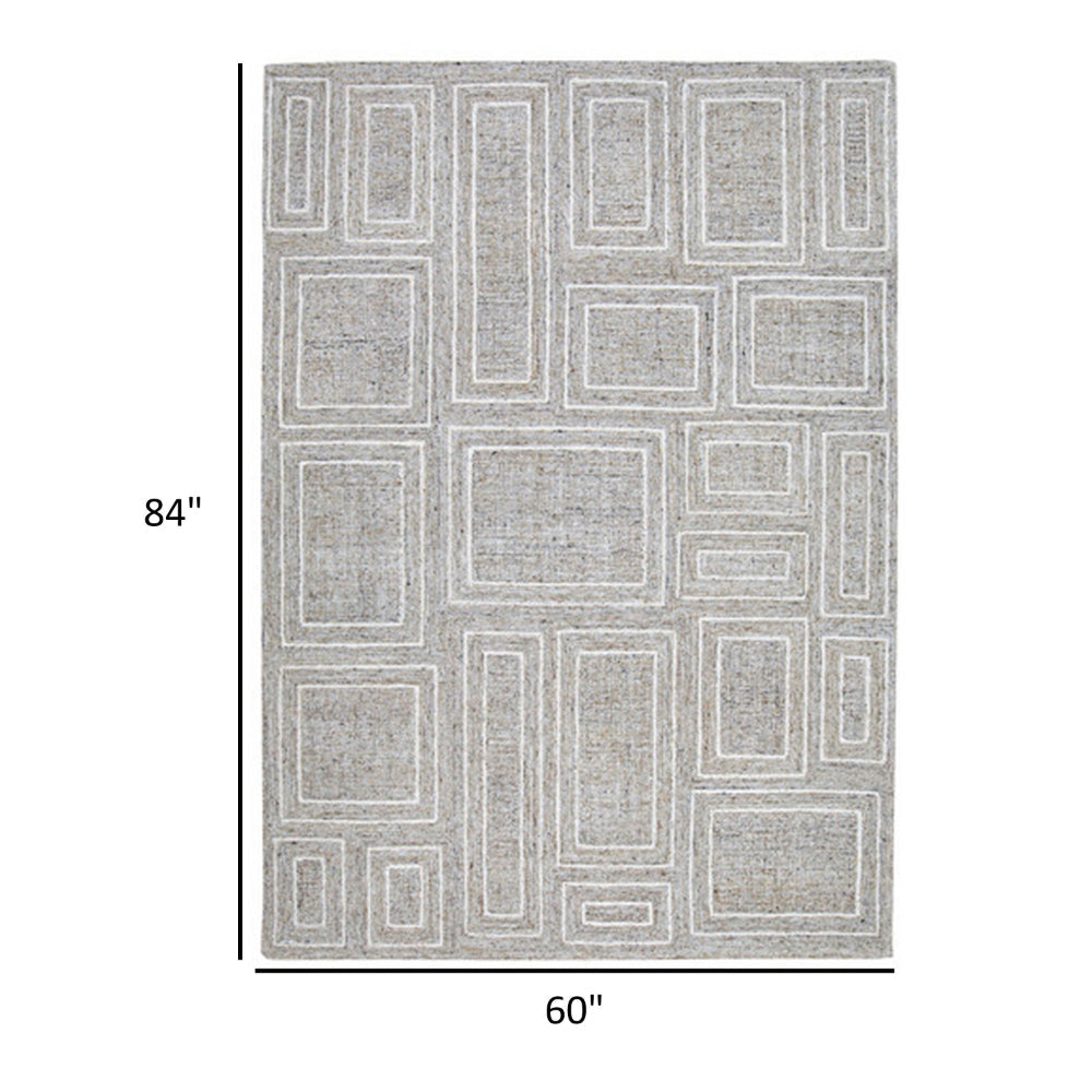 Bora 5 x 7 Area Rug Geometric Pattern Polyester Gray White Wool Cotton By Casagear Home BM318361