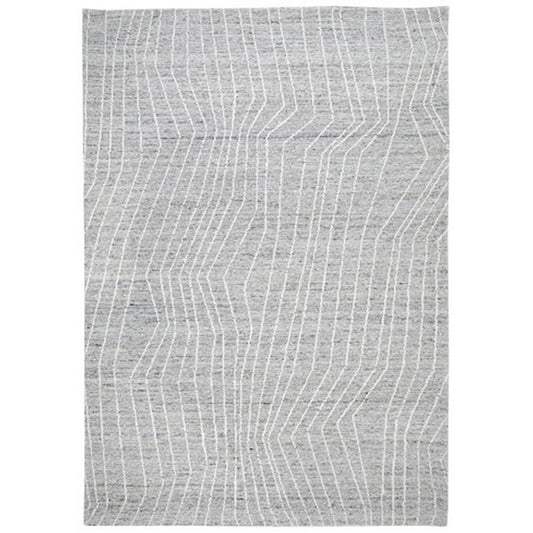 Veer 8 x 10 Area Rug, Linear Abstract Pattern, Polyester, Wool, Gray, Ivory By Casagear Home