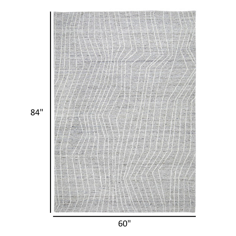 Veer 5 x 7 Area Rug Linear Abstract Pattern Polyester Wool Gray Ivory By Casagear Home BM318365