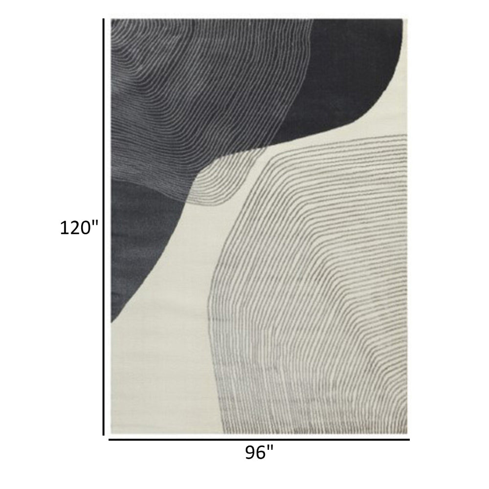 Rosy 8 x 10 Area Rug Swirling Design Soft Pile Polyester Black Gray Beige By Casagear Home BM318366