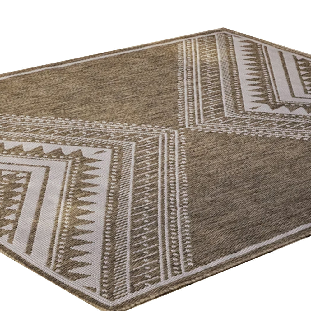 John 8 x 10 Area Rug Indoor Outdoor Tribal Prints Brown White Polyester By Casagear Home BM318368