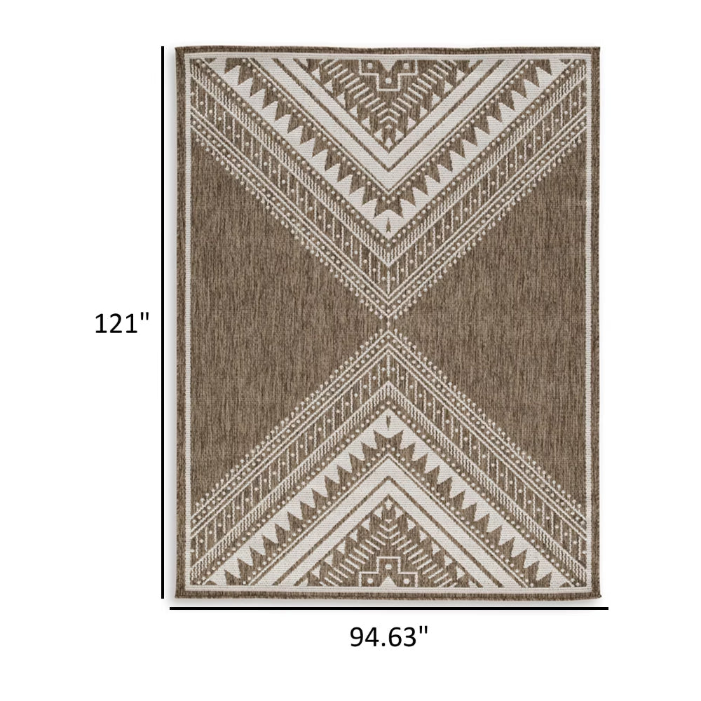 John 8 x 10 Area Rug Indoor Outdoor Tribal Prints Brown White Polyester By Casagear Home BM318368