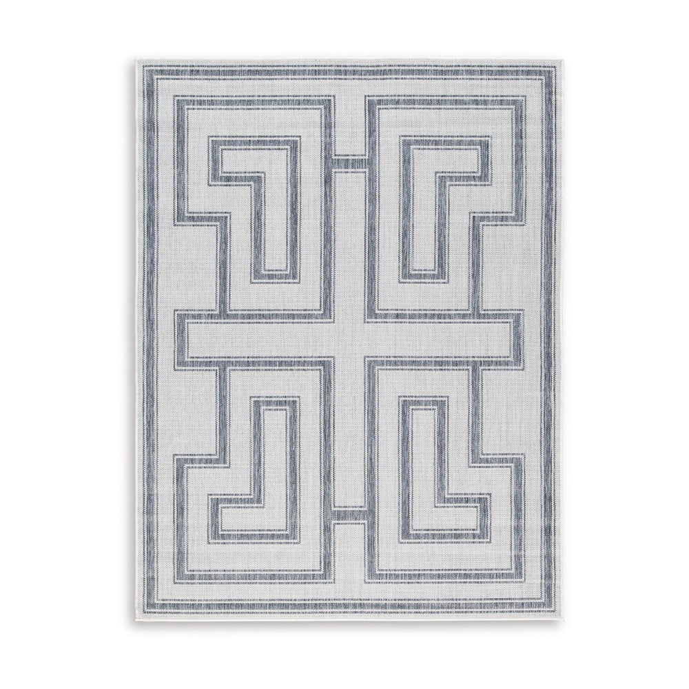 Martina 5 x 7 Area Rug, Indoor Outdoor Greek Key Design, Gray and Ivory By Casagear Home