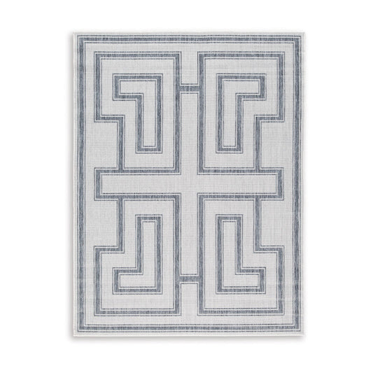 Martina 5 x 7 Area Rug, Indoor Outdoor Greek Key Design, Gray and Ivory By Casagear Home