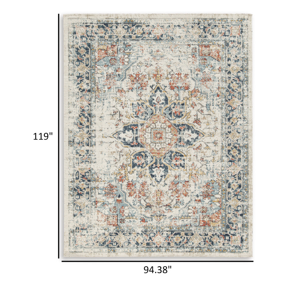 Jerry 8 x 10 Area Rug Indoor Outdoor Medallion Polyester Ivory Orange By Casagear Home BM318373