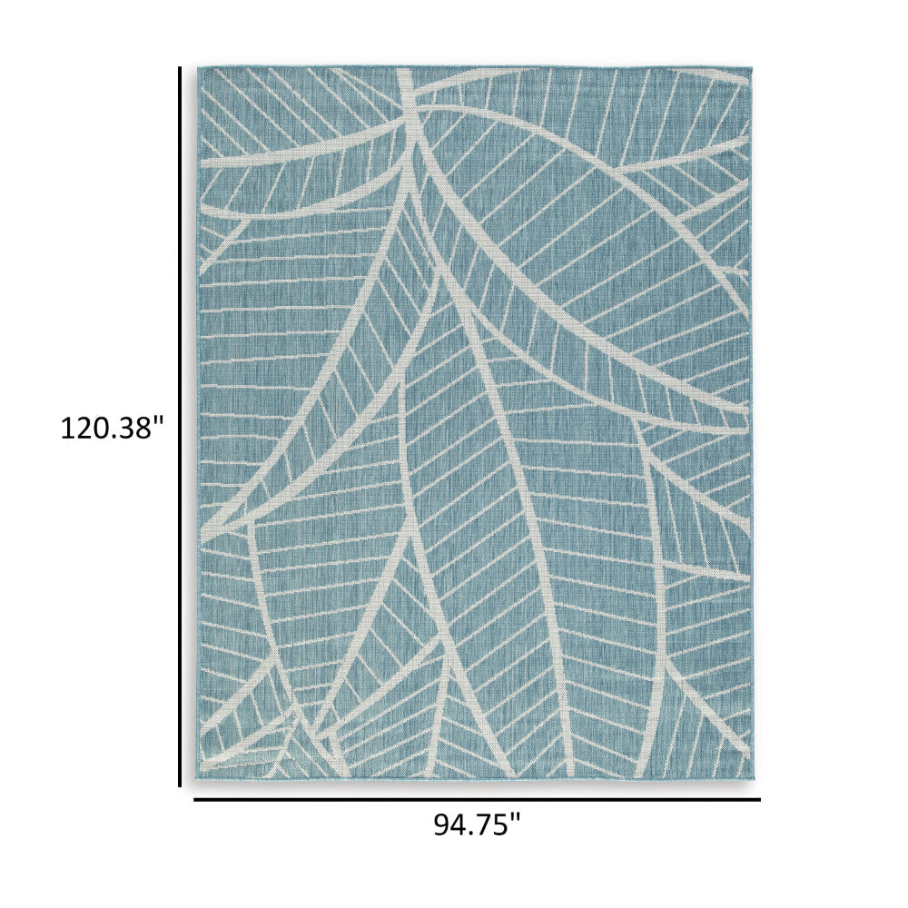 Chelsea 8 x 10 Area Rug Indoor Outdoor Botanical Aqua Ivory Latex By Casagear Home BM318377