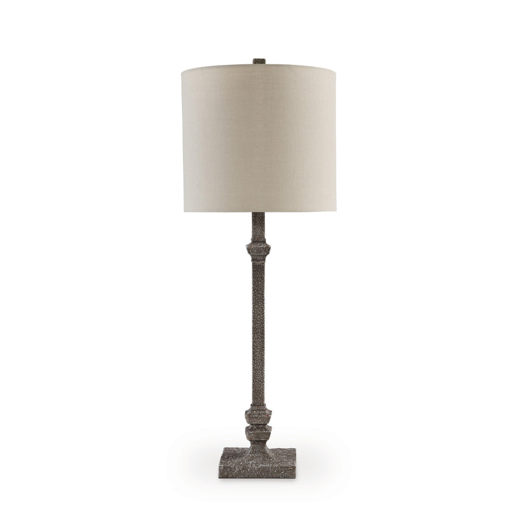 Leve 33 Inch Accent Lamp, Drum Hardback Shade, Gray Turned Metal Base By Casagear Home