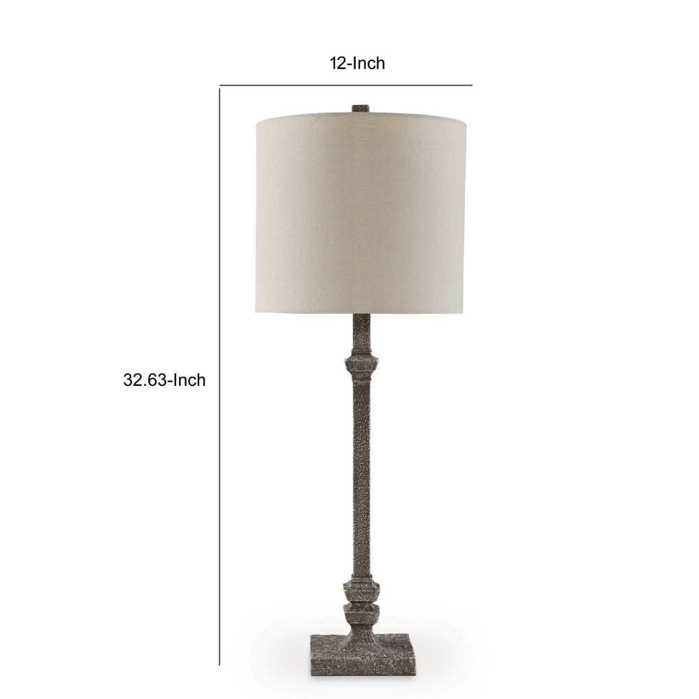 Leve 33 Inch Accent Lamp Drum Hardback Shade Gray Turned Metal Base By Casagear Home BM318379