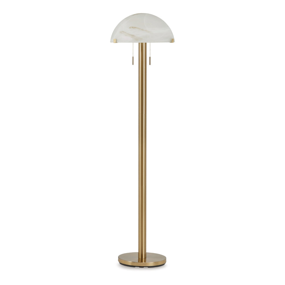 Sein 62 Inch Floor Lamp, Double Pull Chain Switch, Glass Dome Shade, Brass By Casagear Home