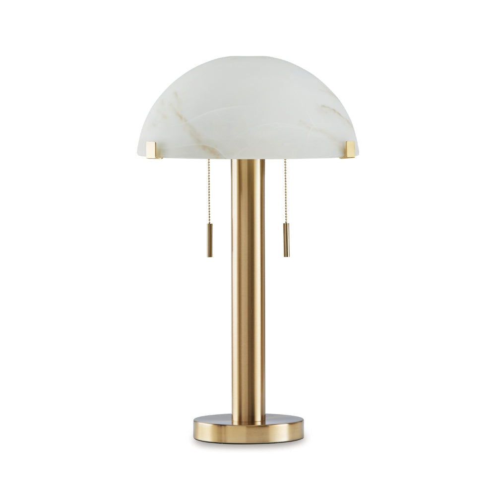 Sein 22 Inch Table Lamp, Double Pull Chain Switch, Glass Dome Shade, Brass By Casagear Home