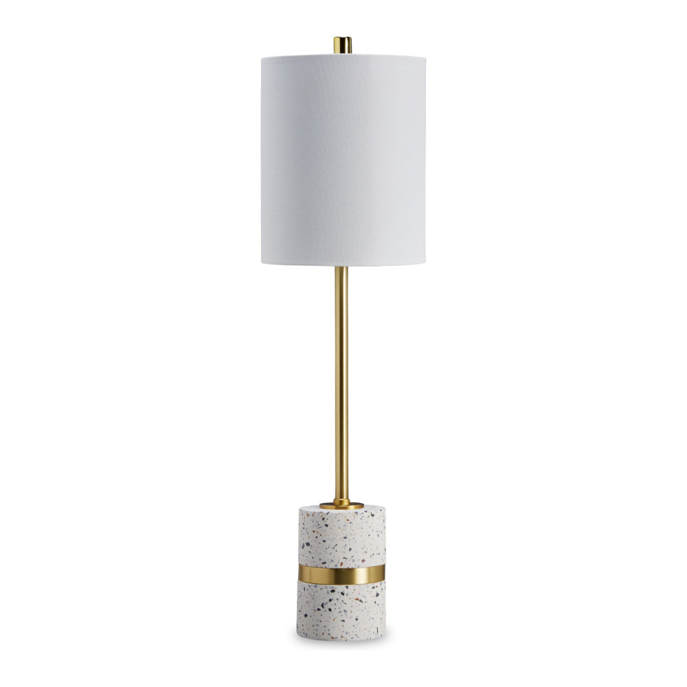 Joen 31 Inch Modern Table Lamp Round White Terrazzo Base Gold Brass Metal By Casagear Home BM318383