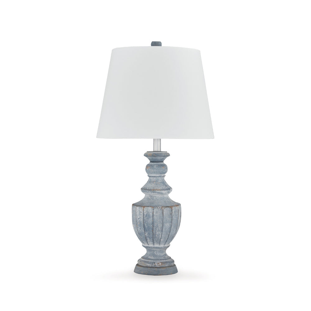 Rick 32 Inch Table Lamp White Empire Fabric Shade Turned Blue Terracotta By Casagear Home BM318386