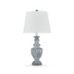 Rick 32 Inch Table Lamp, White Empire Fabric Shade, Turned Blue Terracotta By Casagear Home