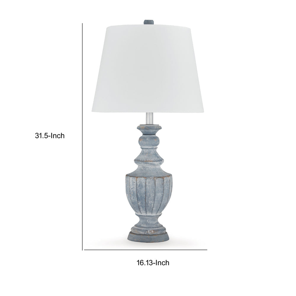 Rick 32 Inch Table Lamp White Empire Fabric Shade Turned Blue Terracotta By Casagear Home BM318386