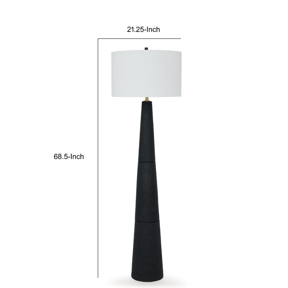 Boe 69 Inch Floor Lamp White Drum Shade Black Tapered Cone Resin Base By Casagear Home BM318388