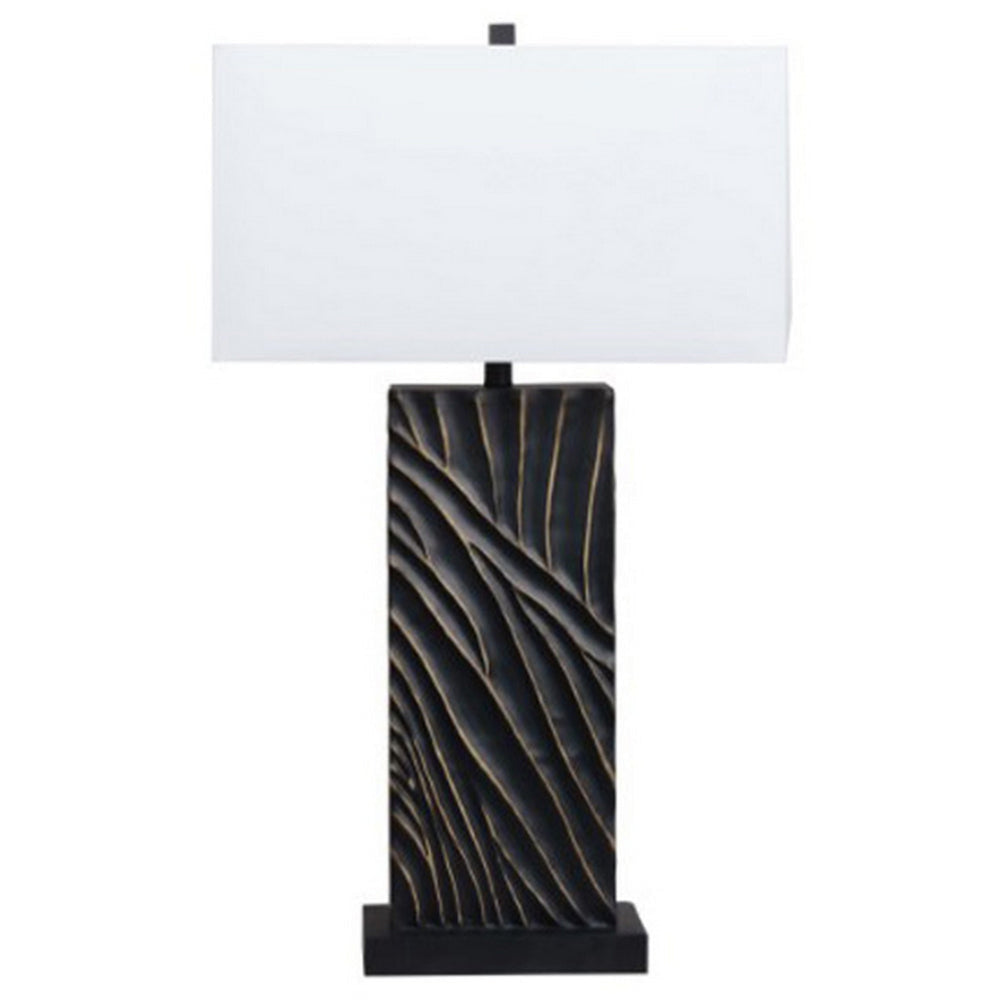 Len Table Lamp White Rectangular Shade Unique Lined Design Black Pedestal By Casagear Home BM318389