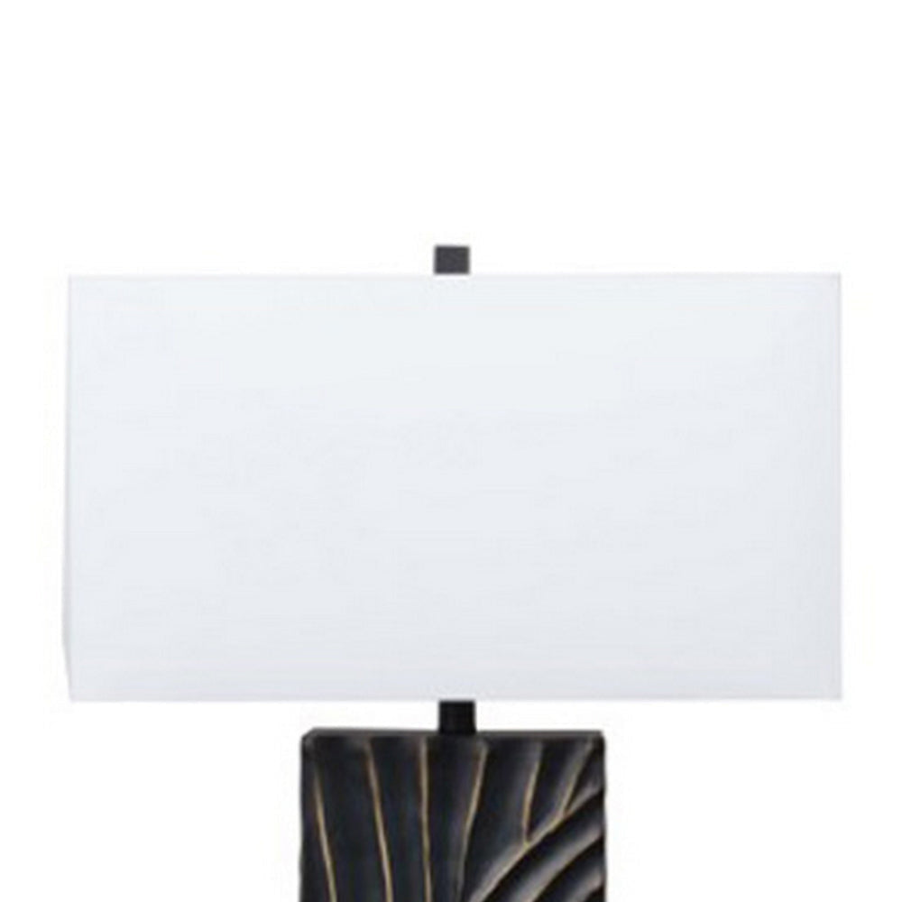 Len Table Lamp White Rectangular Shade Unique Lined Design Black Pedestal By Casagear Home BM318389