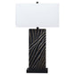 Len Table Lamp, White Rectangular Shade, Unique Lined Design Black Pedestal By Casagear Home