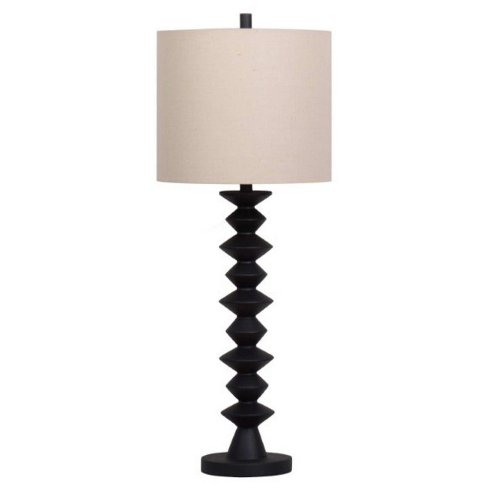 Ando Buffet Table Lamp Black Turned Fishbone Base Drum Shade By Casagear Home BM318390